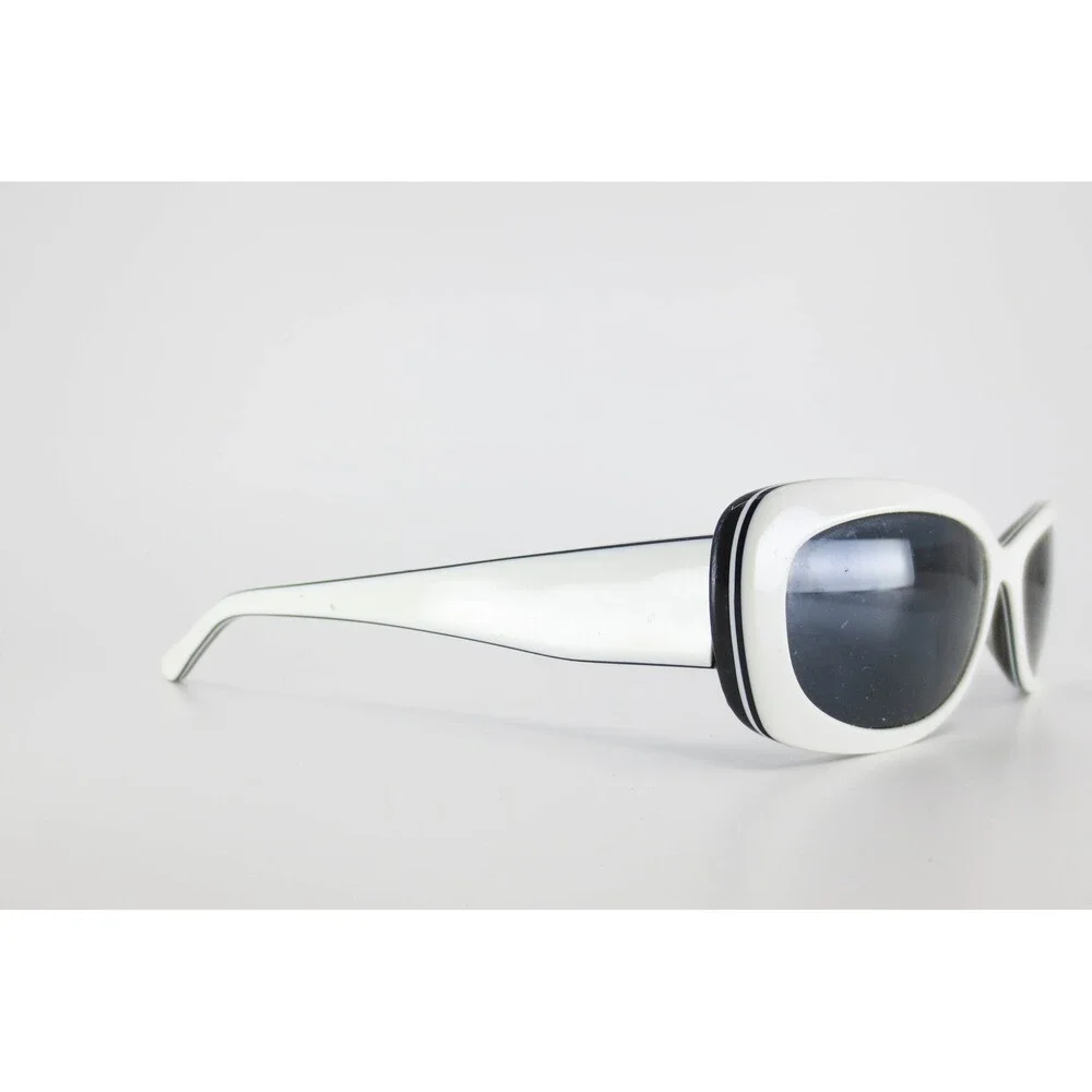 White Rectangular Wrap Sunglasses Black Pinstripe Accent S 554 Col 01 56-16-135